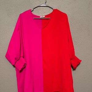 JODIFL Red/Pink Color Block Top Size LARGE